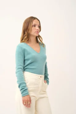 ABBY pull col v vert chiné