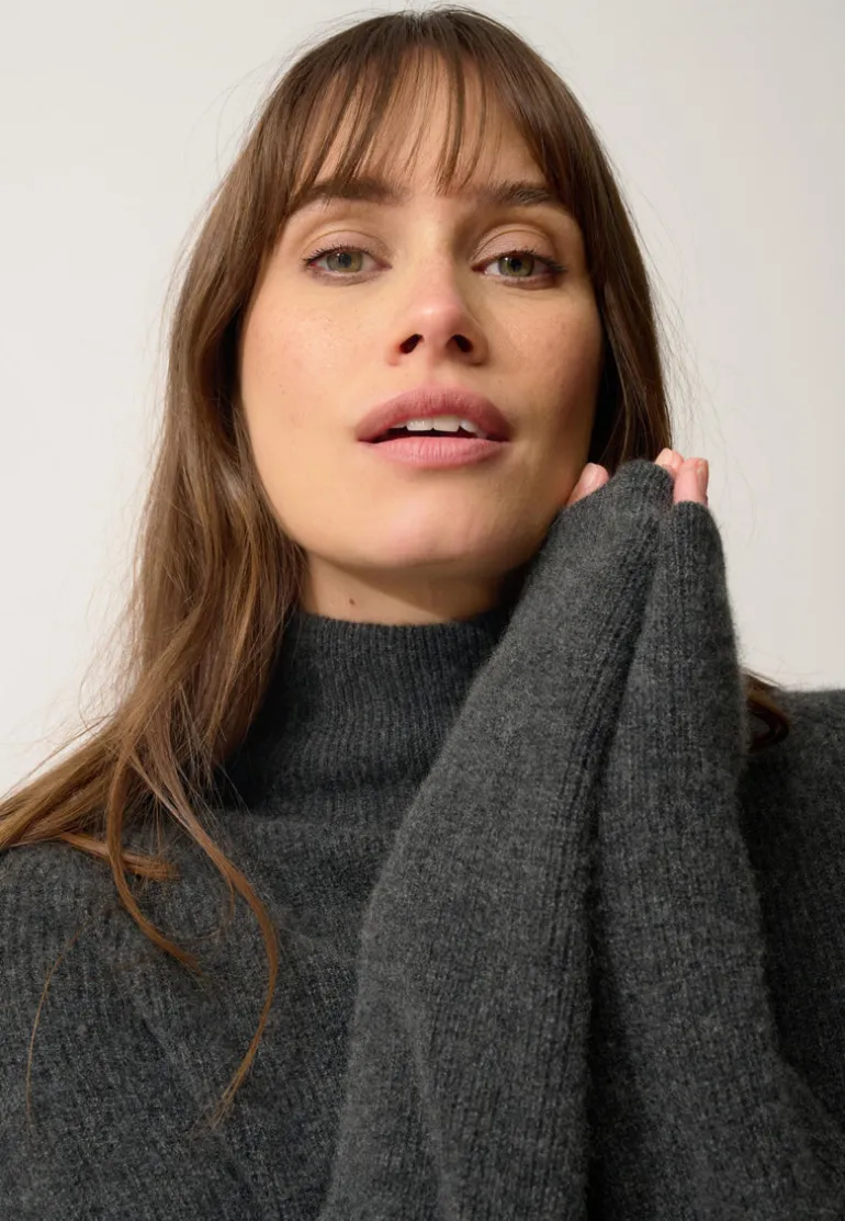 ALYSSA pull col montant carbone chiné
