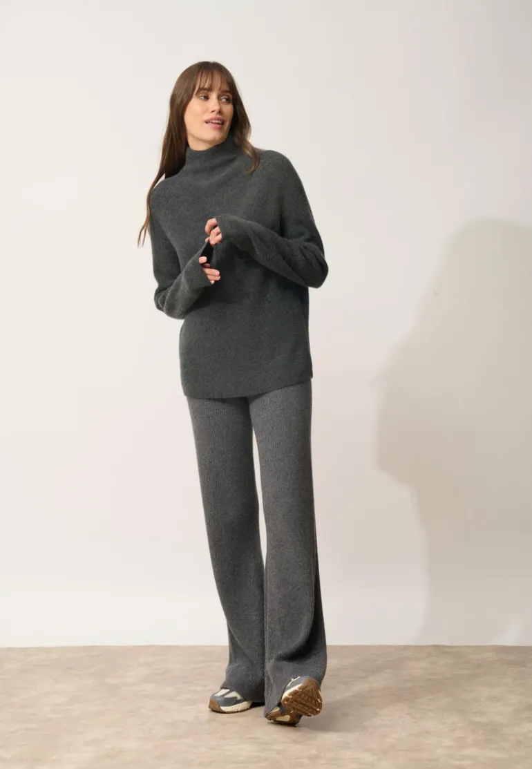 ALYSSA pull col montant carbone chiné