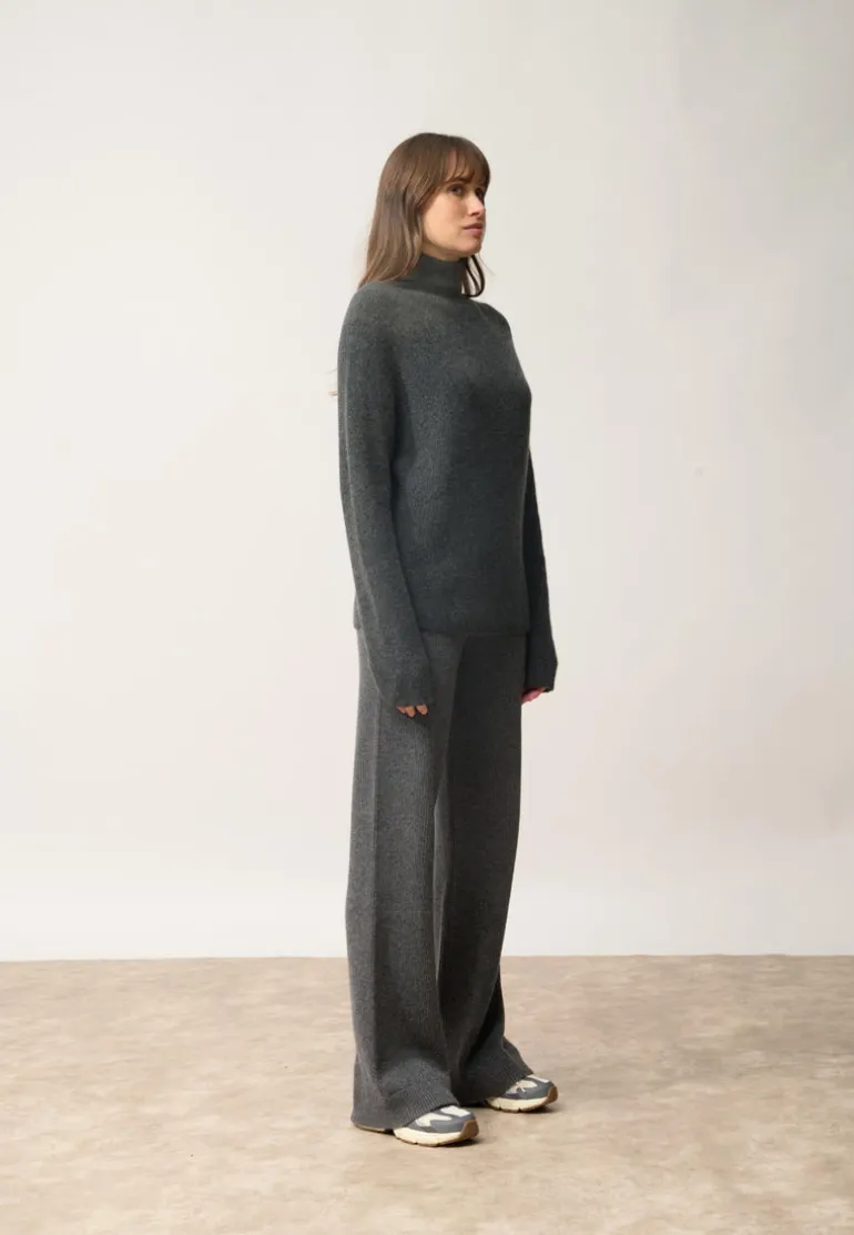 ALYSSA pull col montant carbone chiné
