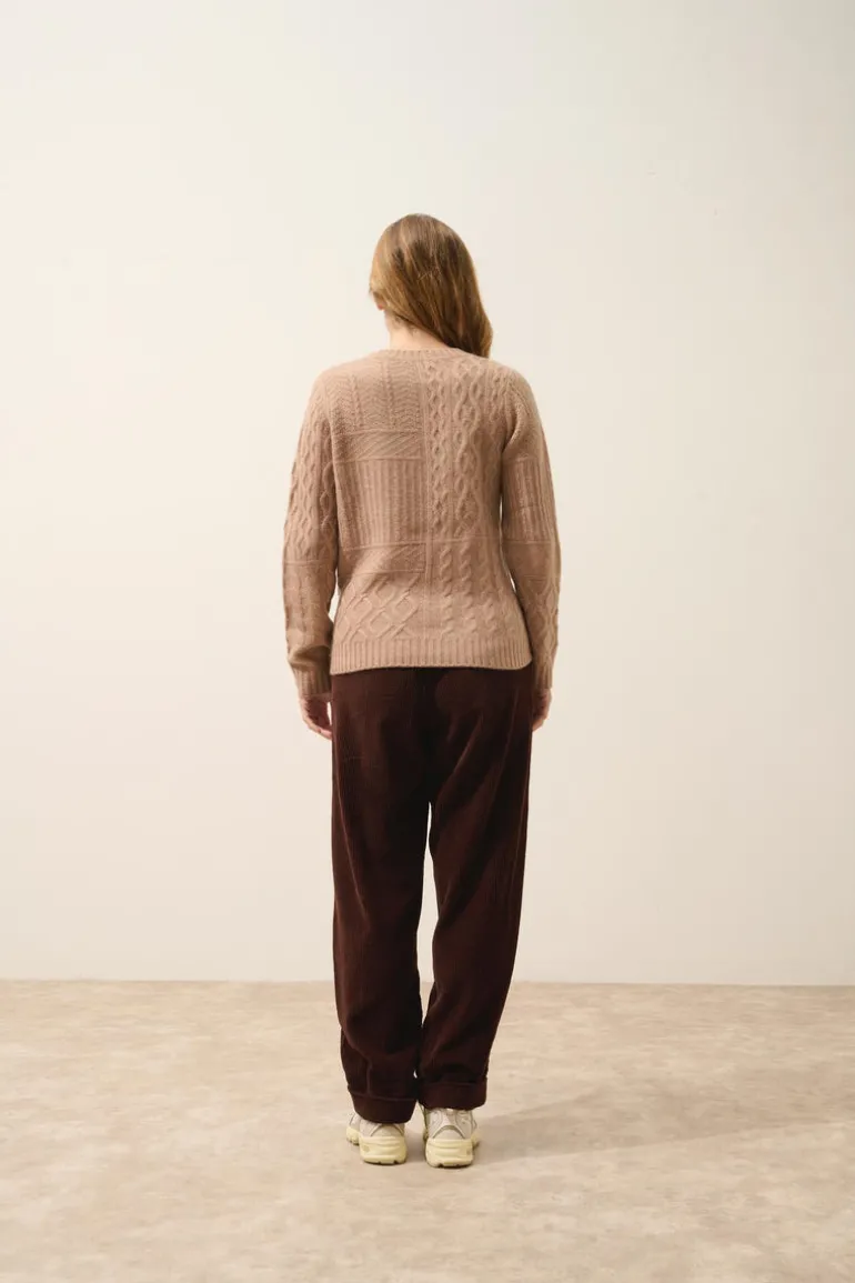 AMALA pull col rond camel chiné