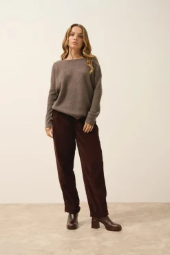 ARIANA pull col bateau taupe chiné