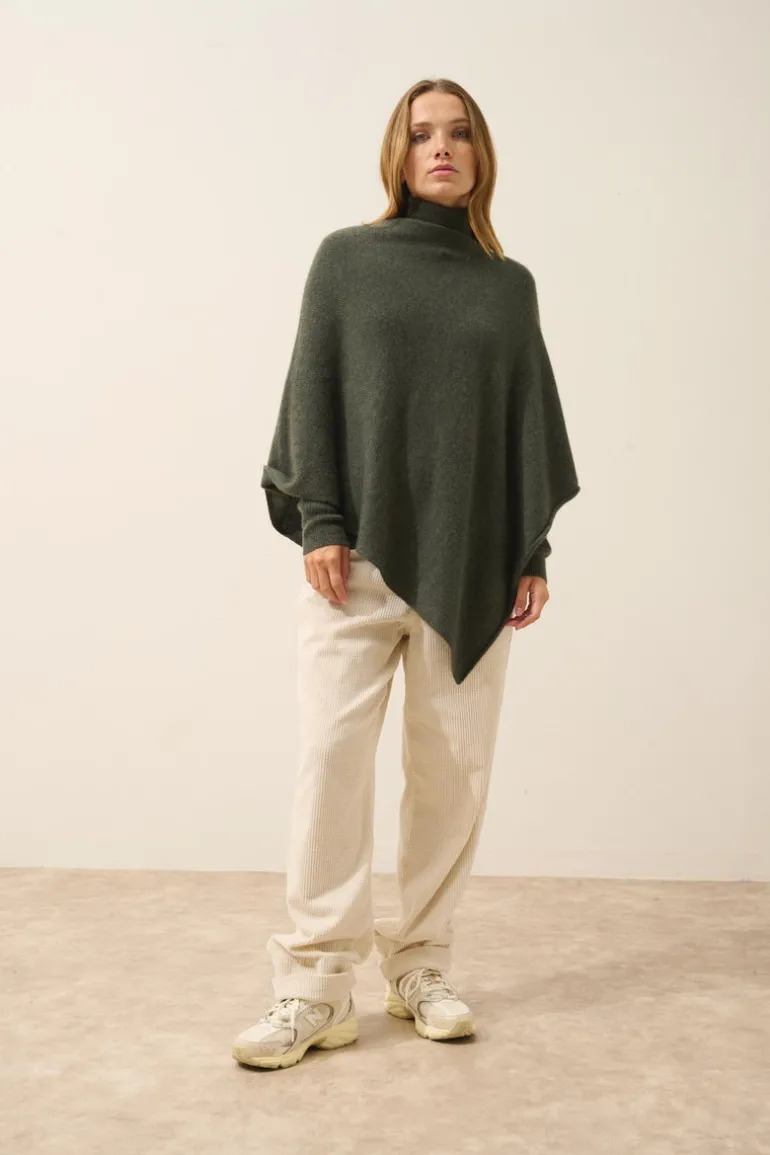 ASHLEY poncho col bateau kaki chiné
