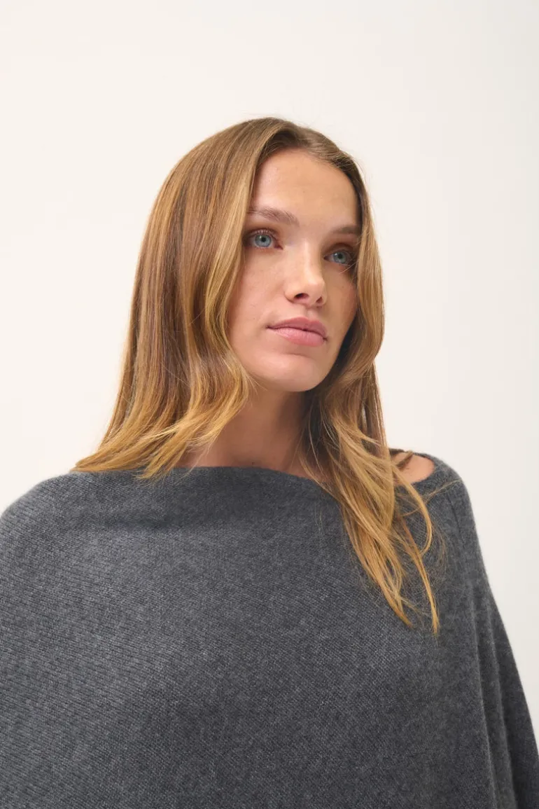 ASHLEY poncho col bateau anthracite chiné