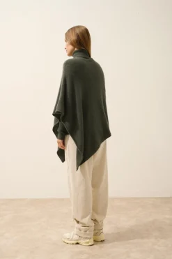 ASHLEY poncho col bateau kaki chiné