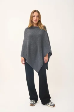 ASHLEY poncho col bateau anthracite chiné