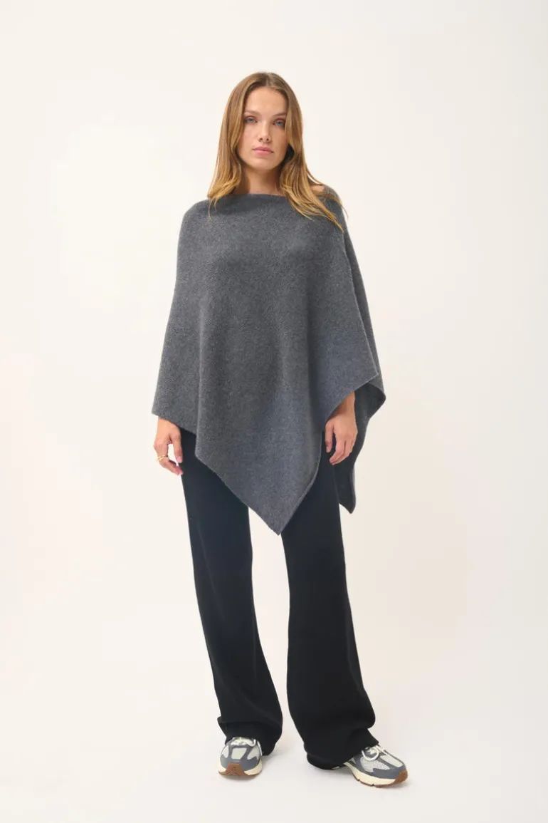ASHLEY poncho col bateau anthracite chiné