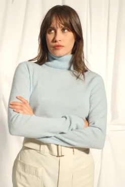 AVA pull col roulé bleu clair chiné