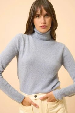 AVA pull col roulé bleu ivoire