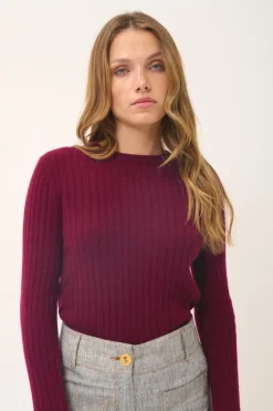 AVANA pull col rond bordeaux