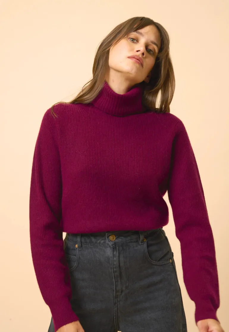 BILLY pull col roulé bordeaux