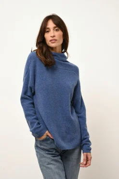 BLANTYRE pull col roulé bleu denim