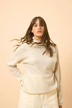 BLANTYRE pull col roulé gris perle chiné