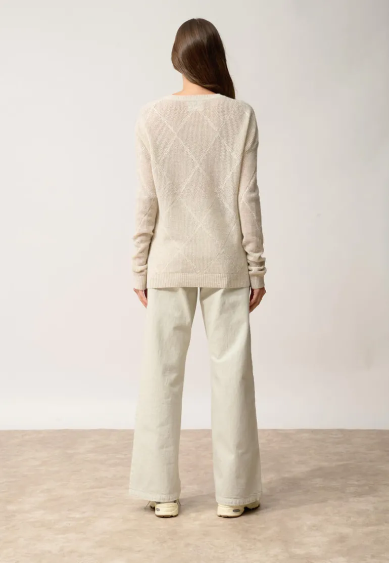 CAPUCINE pull col v gris perle chiné