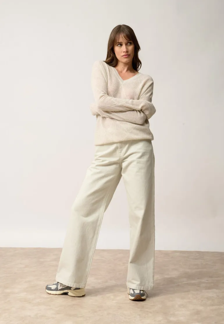 CAPUCINE pull col v gris perle chiné