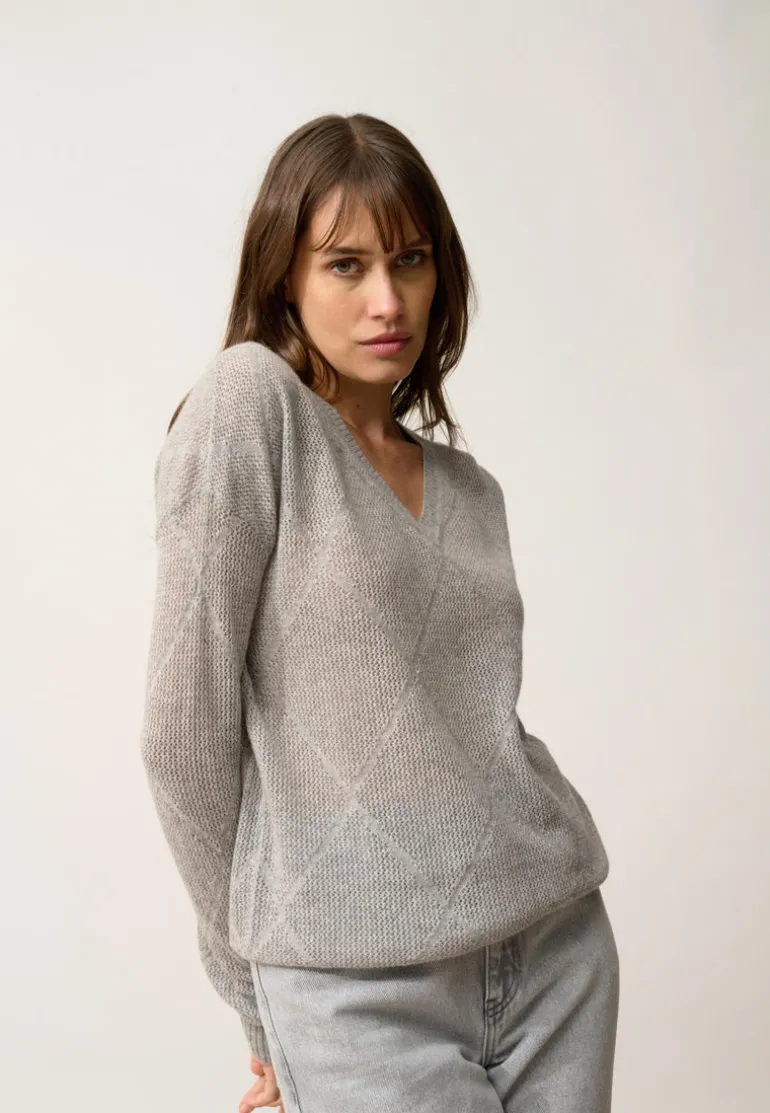 CAPUCINE pull col v nuage chiné