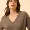 CAPUCINE pull col v taupe chiné