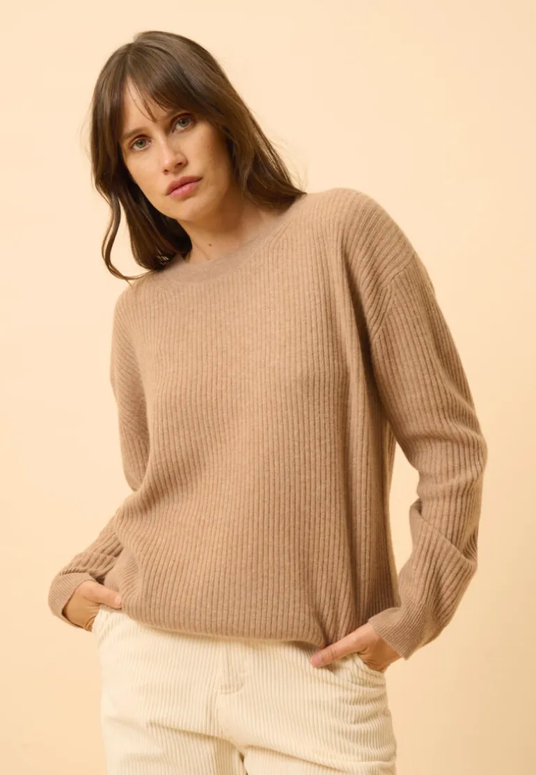 CHARLINE pull col rond camel chiné