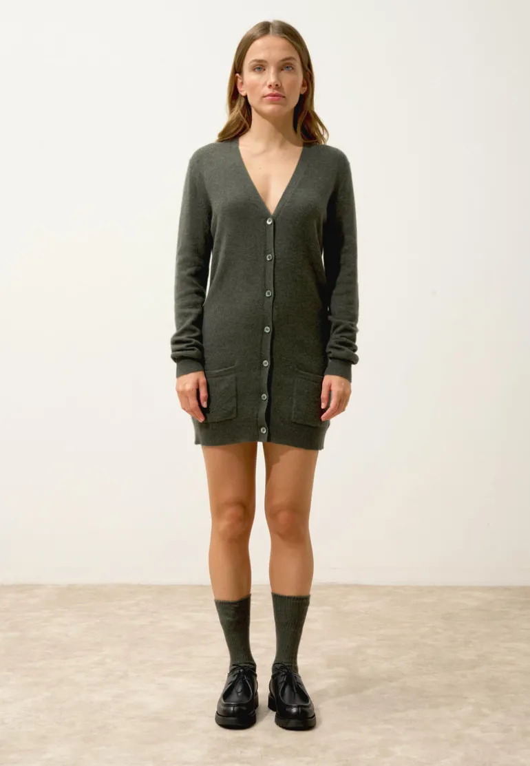 CHELSEA cardigan col v kaki chiné