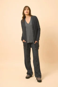 CHELSEA cardigan col v noir chiné