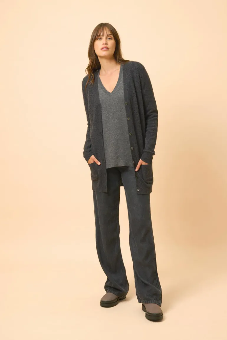 CHELSEA cardigan col v noir chiné