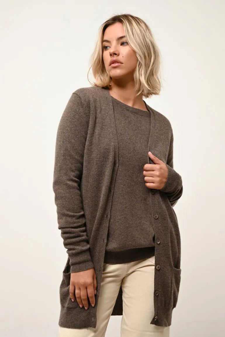 CHELSEA cardigan col v taupe chiné
