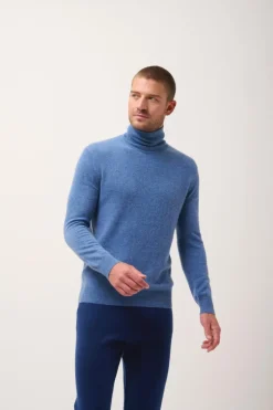 CONNOR pull col roulé bleu denim
