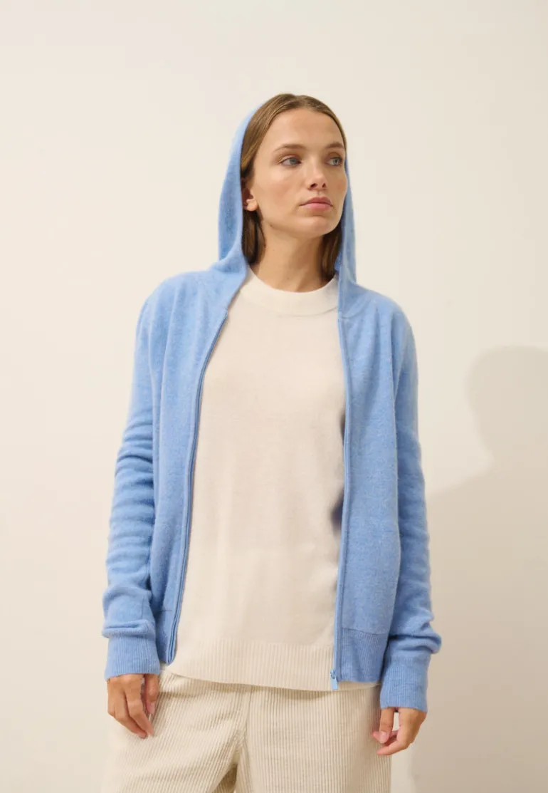 DEBBIE gilet col zippé capuche sky