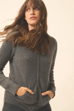 DEBBIE gilet col zippé capuche anthracite chiné