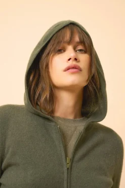 DEBBIE gilet col zippé capuche kaki