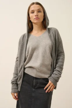 DEBBIE gilet col zippé capuche flanelle chiné