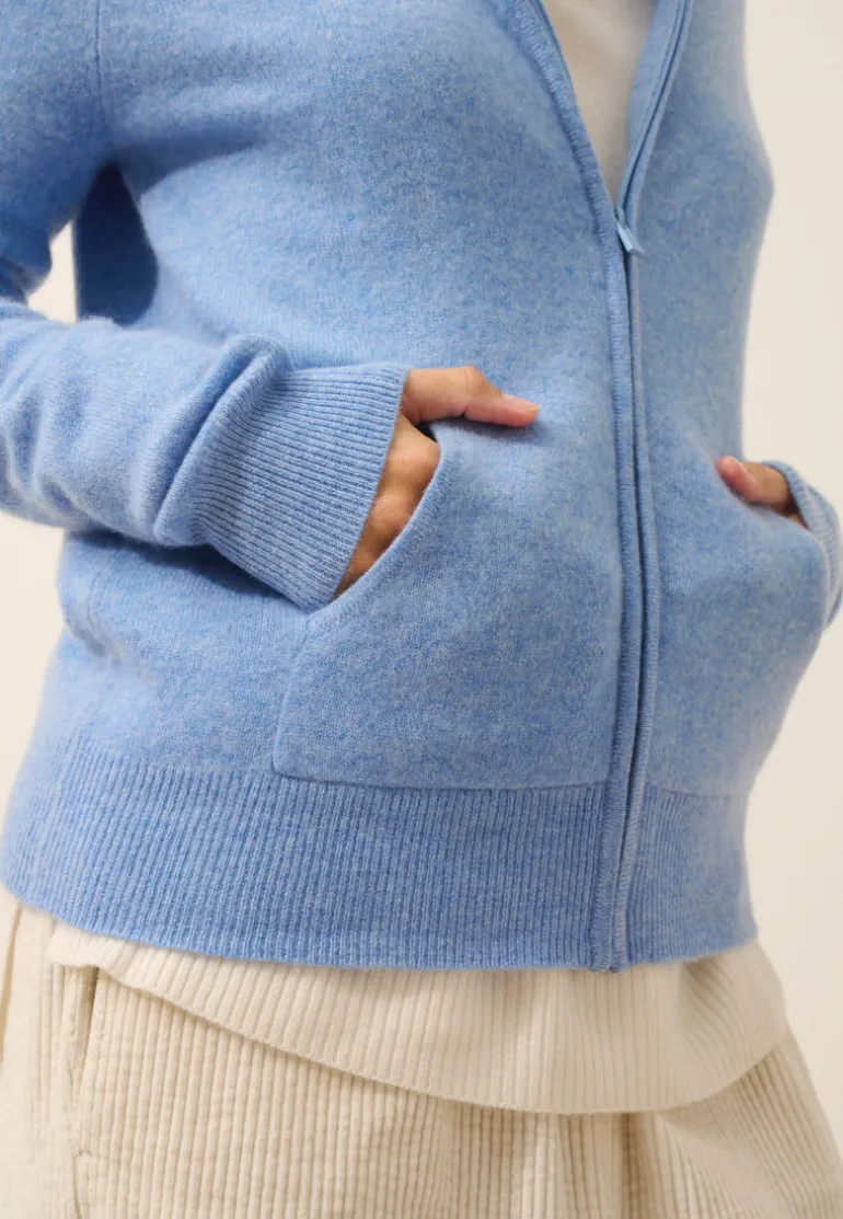 DEBBIE gilet col zippé capuche sky