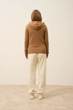 DEBBIE gilet col zippé capuche noisette