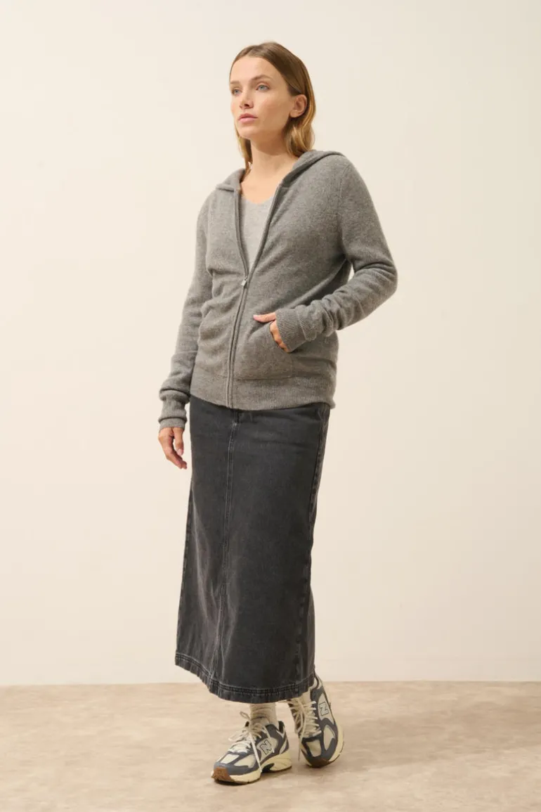 DEBBIE gilet col zippé capuche flanelle chiné