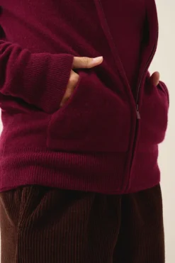 DEBBIE gilet col zippé capuche bordeaux
