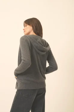 DEBBIE gilet col zippé capuche anthracite chiné