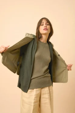 DEBBIE gilet col zippé capuche kaki