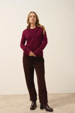 DEBBIE gilet col zippé capuche bordeaux