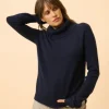 DONATELLA pull col roulé navy