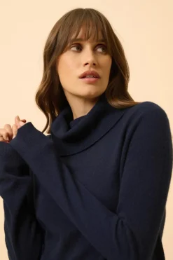 DONATELLA pull col roulé navy
