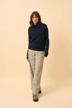 DONATELLA pull col roulé navy