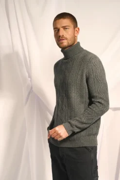 DORJE pull col roulé anthracite chiné