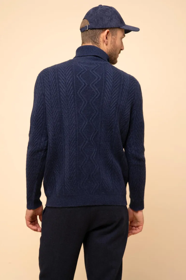 DORJE pull col roulé bleu nuit chiné
