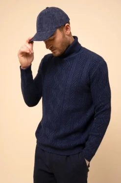DORJE pull col roulé bleu nuit chiné