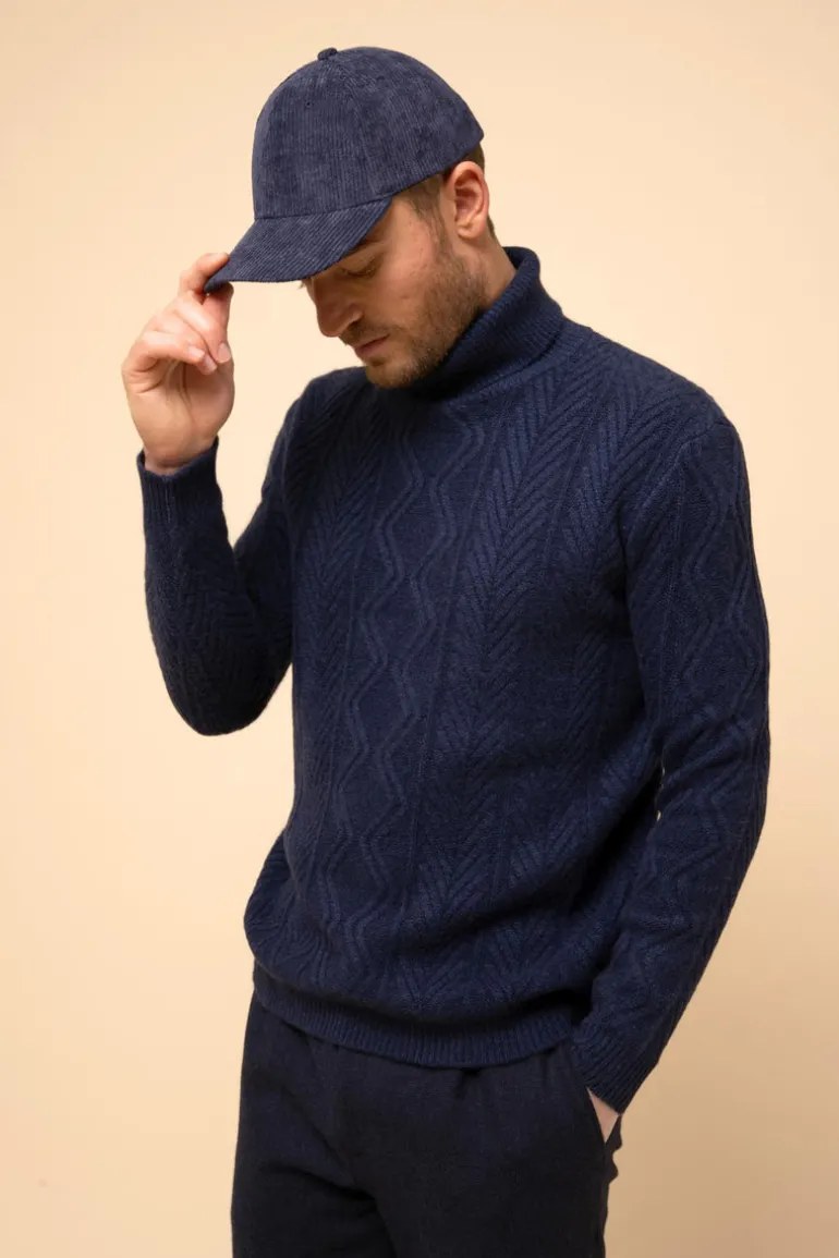 DORJE pull col roulé bleu nuit chiné