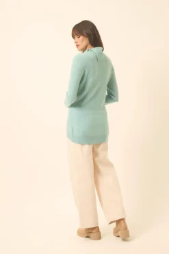 DUNDEE pull col roulé aqua chiné