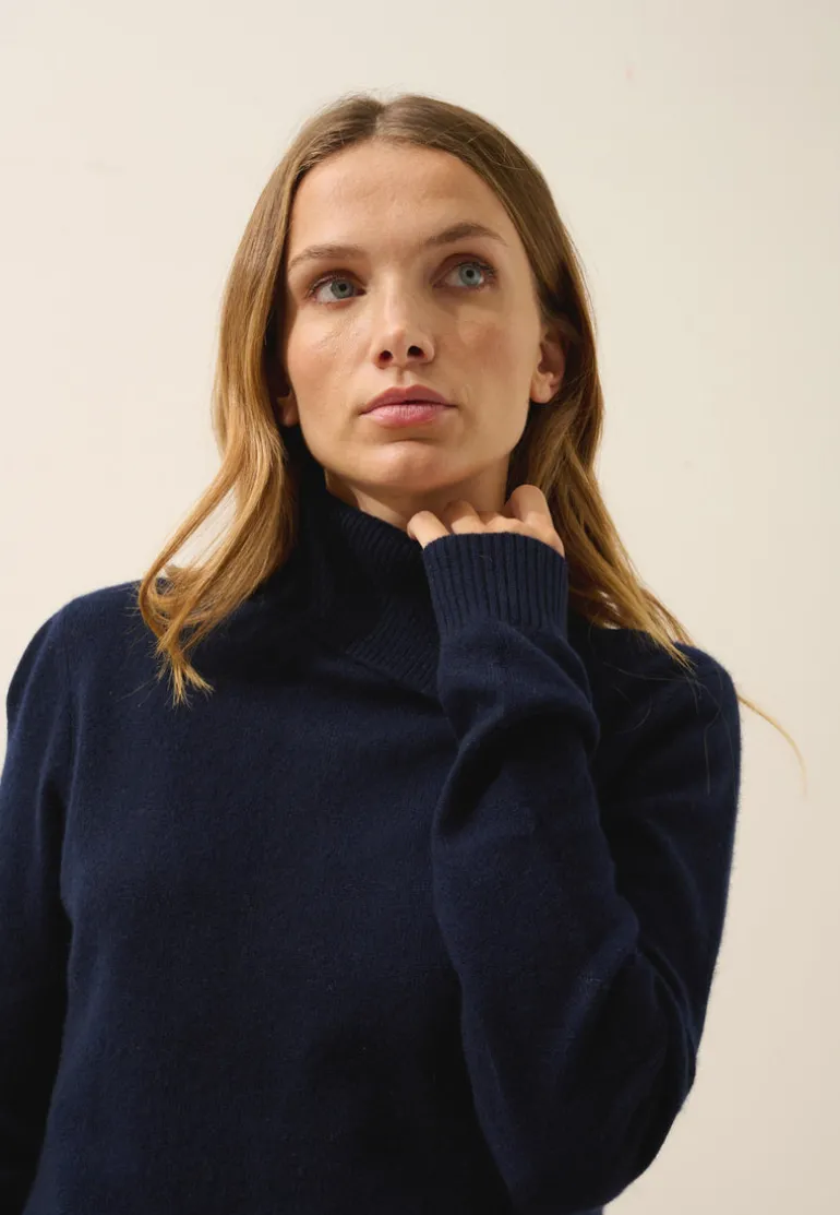 DUNDEE pull col roulé navy