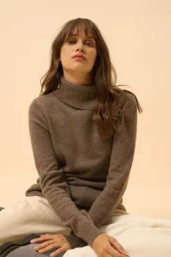 DUNDEE pull col roulé taupe chiné