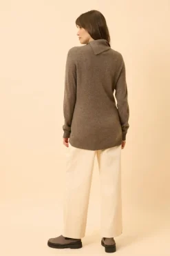 DUNDEE pull col roulé taupe chiné