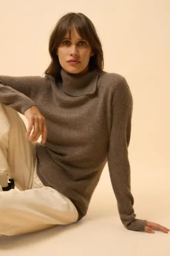 DUNDEE pull col roulé taupe chiné